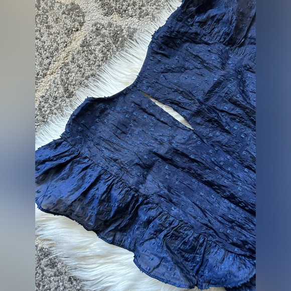 NWT midnight blue jacquard babydoll midi dress - Picture 9 of 11